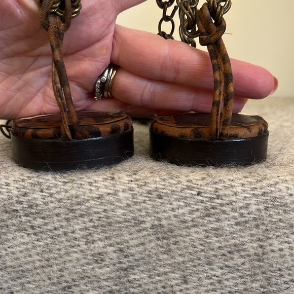 Jimmy Choo flat sandals, Leopard, bone and brass chain Size 37/ US 6.5 - Picture 7 of 16